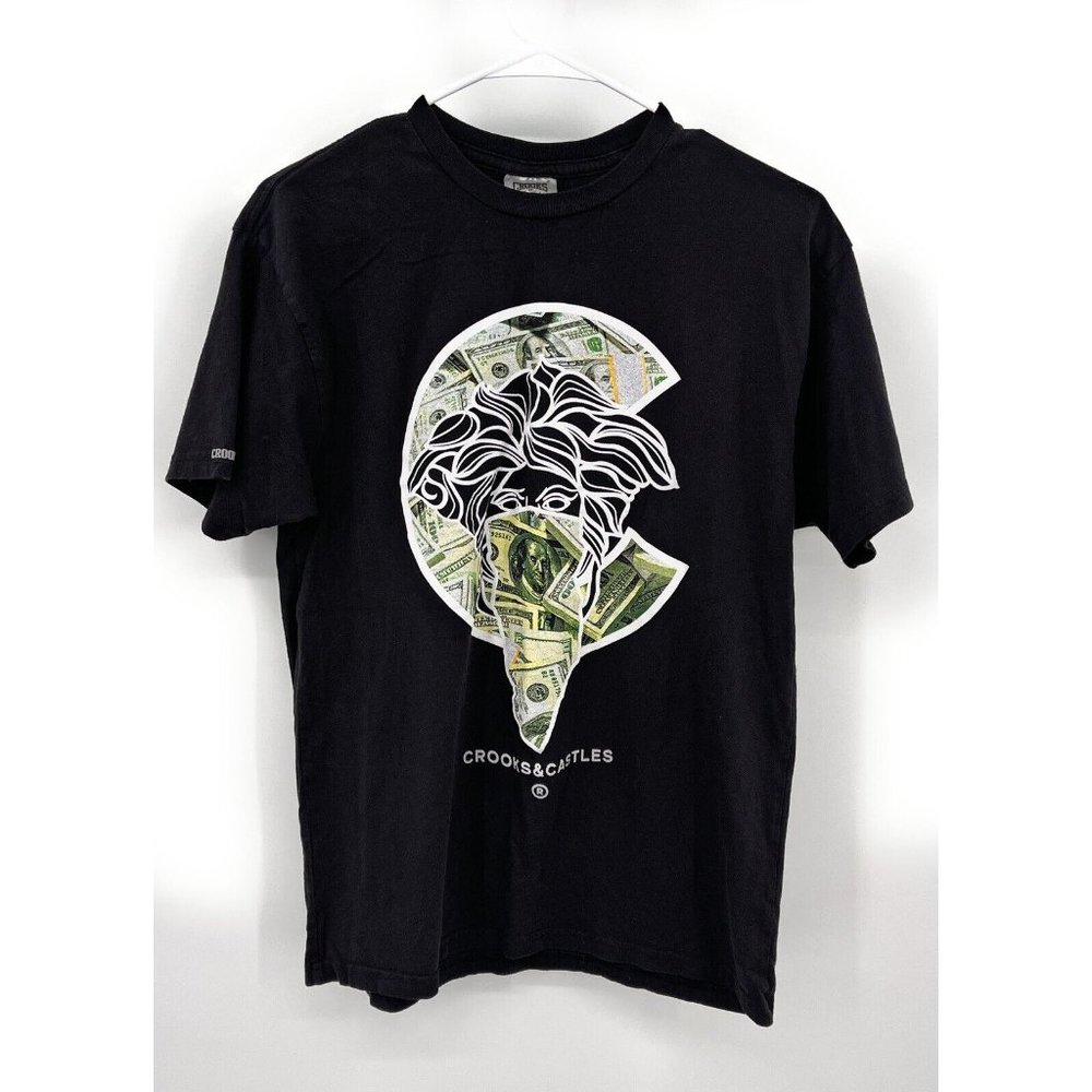 Crooks and Castles Shirt Adult M Black‎ Money Medusa Bandana Streetwear USA